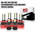 6x H11 LED Headlights + H8/H9/H11 Fog Light Bulbs 6000k White For Chevrolet Camaro 2014-2015