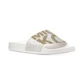 Michael Kors Shoes | Michael Kors Gilmore Slides Crystals White/Gold Mk Logo Women's Sz 8 New | Color: White | Size: 8