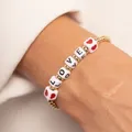 KKBEAD-Bracelets Coeur Lettre LOVE pour Femme Bracelet Perle Plaqué Or Cadeau Bijoux Jour du Léon