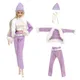 NK 4 Articles/Set Tenue de Princesse Manteau Violet + Trouseres + Chapeau + Gilet Vêtements pour