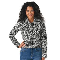 K Jordan Colored Jean Jacket (Size 2X) Grey Leopard, Cotton,Spandex