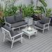 LeisureMod Walbrooke Modern Aluminum 5-Piece Patio Conversation Set with Outdoor Square Fire Pit Table & Side Table Tank Holder And Charcoal Cushions