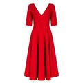 Swing Fashion Women's Sally Rose Damen Midikleid | Elegantes Festliches Kleid | Partykleid | Abendkleid | Hochzeitskleider | Abschlussballkleid | Ballkleid | V-Ausschnitt | 3/4 Ärmel | Rot | 34 (XS)