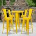 BizChair Commercial Grade 24 Round Yellow Metal Indoor-Outdoor Bar Table Set with 4 Cafe Stools