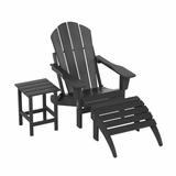 WestinTrends Malibu Outdoor Lounge Chairs 3-Pieces Adirondack Chair Set with Ottoman and Side Table All Weather Poly Lumber Patio Lawn Folding Chair for Outside Pool Garden Backyard Gray