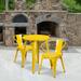 Emma + Oliver Commercial 24 Round Yellow Metal Indoor-Outdoor Table Set with 2 Arm Chairs