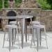 Emma + Oliver Commercial 24 Round Silver Metal Bar Table Set-4 Square Seat Backless Stools