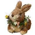 Easter Straw Rabbit Handicraft Desktop Bunny Ornament with Wreath for Bedroom Sitting Room Decor