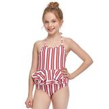 Cathalem Girls One-piece Swimsuits Swimsuits 11 Year Old Girl Stripe Toddler One-Piece Beach Swimwear Ruffles Kid Baby Girls Bathing Swim Suit Straps Red 5-6 Years