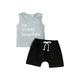 Frobukio Toddler Baby Boys Summer Clothes Sets Round Neck Letter Print Tank Tops Solid Color Elastic Waist Shorts Gray 2-3 Years