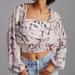 Anthropologie Tops | Anthropologie Sheer Peasant Top Blouse Purple Floral Crop Top | Color: Purple/White | Size: M