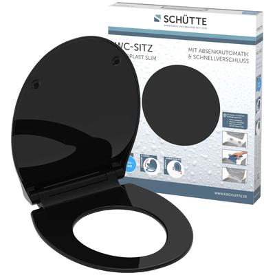 WC-Sitz SCHÜTTE "SLIM", schwarz, B:380cm L:456cm Ø:1cm, Duroplast, WC-Sitze, Duroplast, Absenkautomatik, Schnellverschluss, besonders flache Form