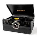 ROCKOLLA - Vinyl record player, Bluetooth vintage with built-in speakers - LP vinyl record playback, FM radio, cassettes, CD and MP3 USB - Retro (Vanguard Black)