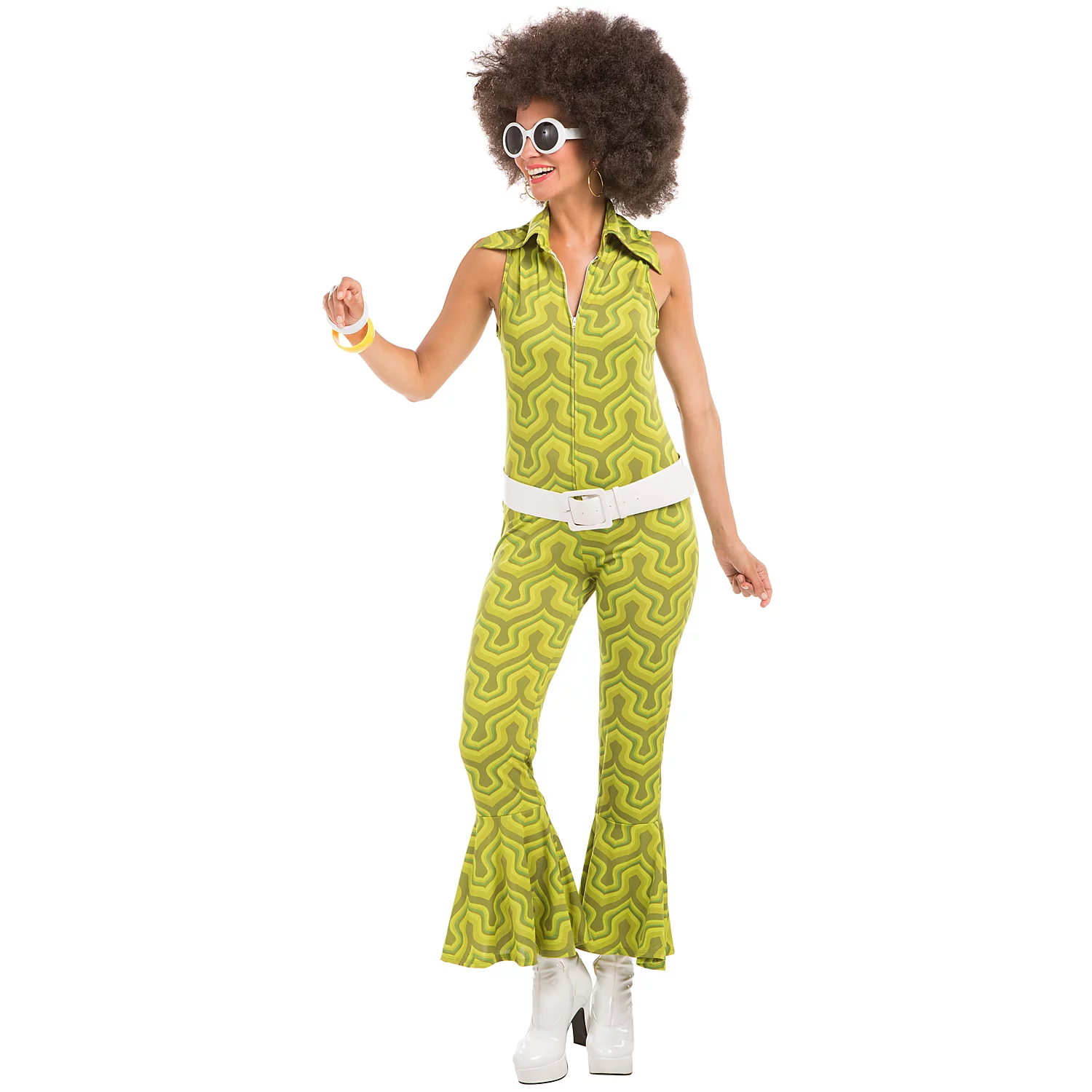 Combinaison années 70 "Green Hippie" pour femme, vert