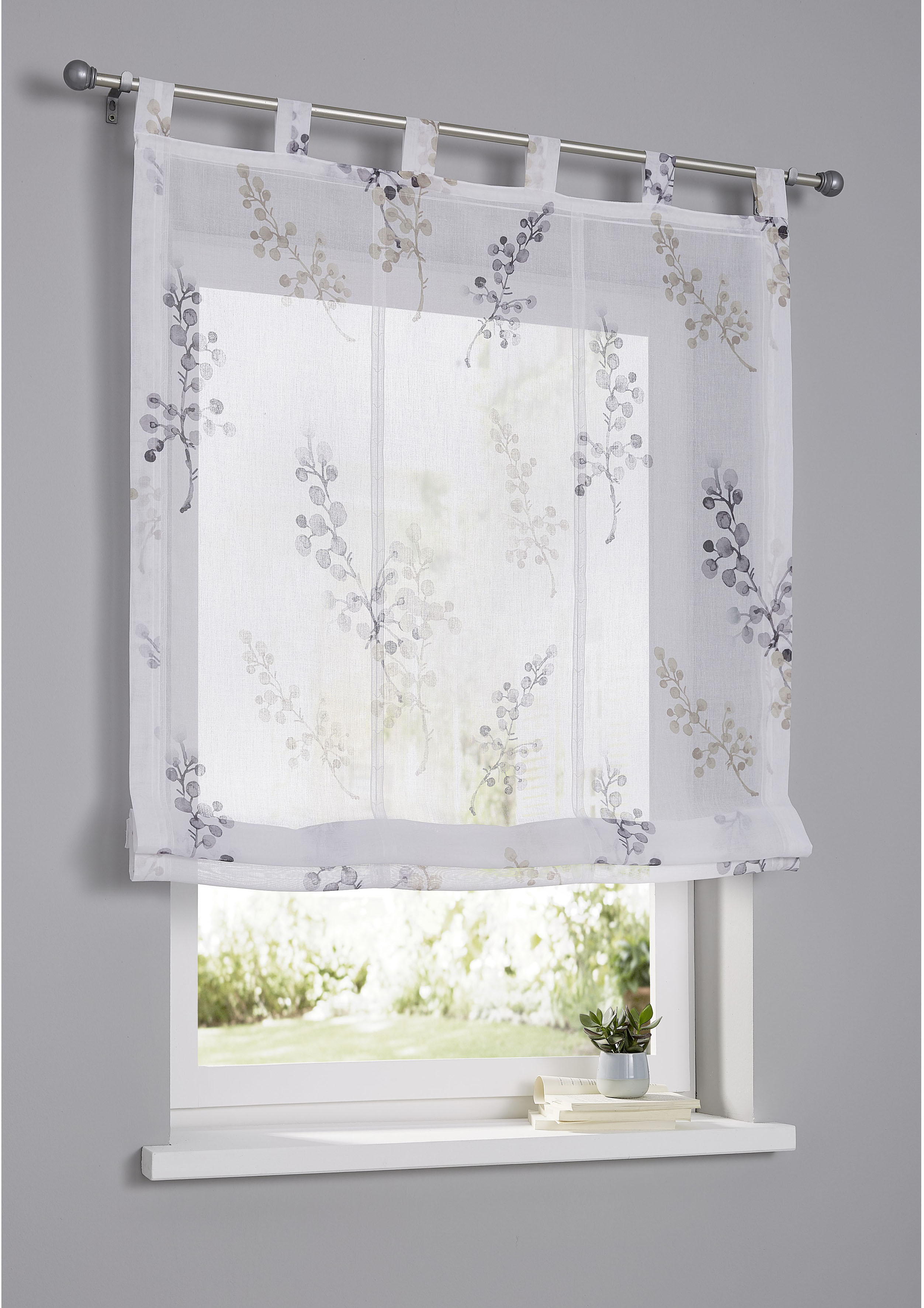 Raffrollo KUTTI "Danny" Gr. 5, grau (grau, sanftes weiß, taupe), B:120cm H:140cm, Obermaterial: 100% Polyester, Raffrollos, Montage ohne Bohren, für Gardinenstangen