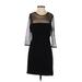 Adrianna Papell Cocktail Dress - Sheath Crew Neck 3/4 sleeves: Black Print Dresses - Women's Size 2 Petite