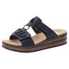 Pantolette RIEKER, Damen, Gr. 42, blau (nachtblau), Lederimitat, Lacklederimitat, unifarben, klassisch, Schuhe, Plateau, Sommerschuh, Schlappen mit Schmuckelementen, Topseller