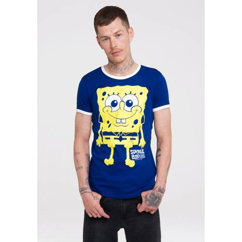 T-Shirt LOGOSHIRT ""Spongebob"" Gr. L, blau Herren Shirts mit Spongebob Schwammkopf-Print