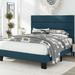 Full Size Fabric Upholstered Platform Bed Frame with Headboard, Blue