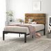 Twin Metal Bed Frame with Rustic Wood Headboard, Light Brown