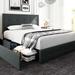 Queen Upholstered Bed with 4 Drawers & Adjustable Headboard, Dark Grey