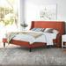 King Size Fabric Upholstered Wingback Bed with Headboard, Burnt Orange