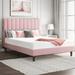 Queen Bed Frame Velvet with Vertical Channel Tufted Headboard, Pink