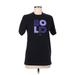 Next Level Apparel Short Sleeve T-Shirt: High Neck Covered Shoulder Black Solid Tops - Women's Size Small