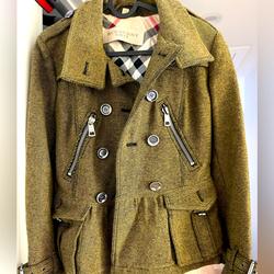 Burberry Jackets & Coats | Burberry Tweed Peplum Jacket | Color: Green | Size: 6