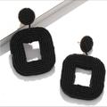 Free People Jewelry | Boho Beaded Hoop Earrings | Color: Black | Size: Os