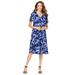 Plus Size Women's Ultrasmooth® Fabric V-Neck Swing Dress by Roaman's in Navy Watercolor Tulip (Size 42/44) Stretch Jersey Short Sleeve V-Neck