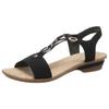 Sandalette RIEKER, Damen, Gr. 40, schwarz, Velourslederimitat, unifarben, elegant, Schuhe, Sommerschuh, Sandale, Keilabsatz, im modernen Look