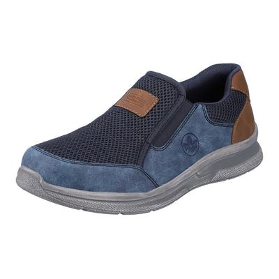 Slipper RIEKER, Herren, Gr. 40, blau (jeansblau, navy), Textil, Lederimitat, used, sportlich, Schuhe, Schlupfschuh, Frei