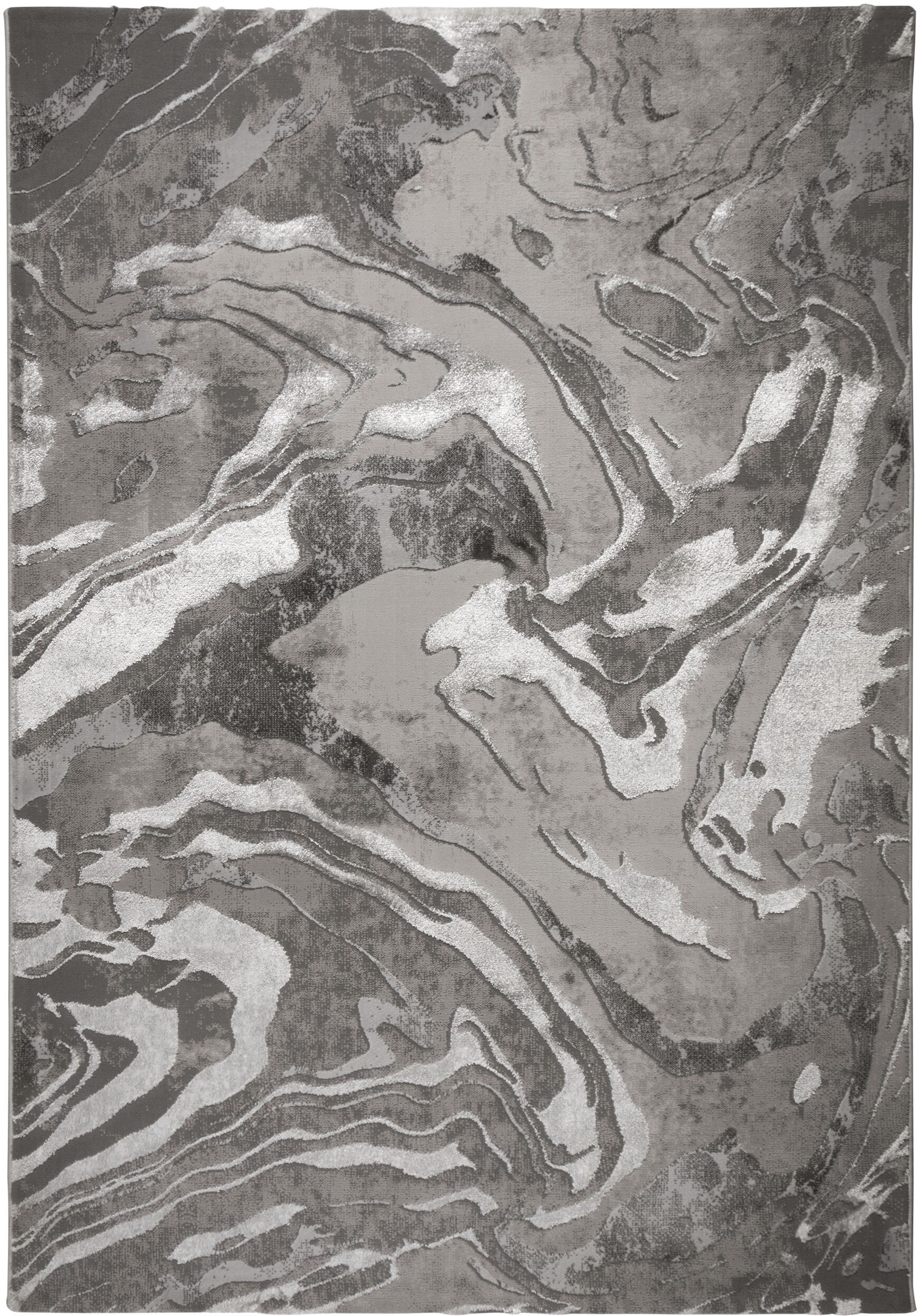 Teppich FLAIR RUGS "Marbled", silber (silberfarben), B:200cm H:12mm L:290cm, Kunstfaser, Teppiche, dezenter Glanz, mehrfarbig, modernes Marmor-Design Image