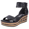 Sandalette RIEKER, Damen, Gr. 41, schwarz, Lederimitat, elegant, Schuhe Schaftsandale, Sommerschuh, Sandale, Keilabsatz, mit Laufsohle in Kork-Optik, Topseller