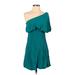 Ann Taylor LOFT Casual Dress - A-Line One Shoulder 3/4 sleeves: Blue Print Dresses - Women's Size 00