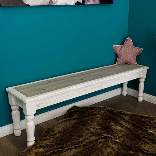 Massivholz Bank 175 cm in Holz White Wash Shabby Chic Stil