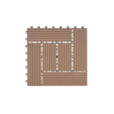 Mendler WPC Bodenfliese Rhone, Holzoptik Balkon/Terrasse, 11x je 30x30cm = 1qm ~ Premium, teak versetzt