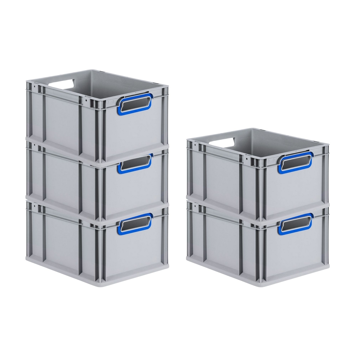PROREGAL 5x Eurobox NextGen Color | HxBxT 22x30x40cm | 20 Liter | Griffe blau offen | Glatter Boden | Eurobehälter Image