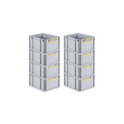 PROREGAL SuperSparSet 8x Eurobox NextGen Color, HxBxT 22x30x40cm, 20 Liter, Griffe gelb zu, Grau, Eurobehälter, Box, Transportbehälter Image