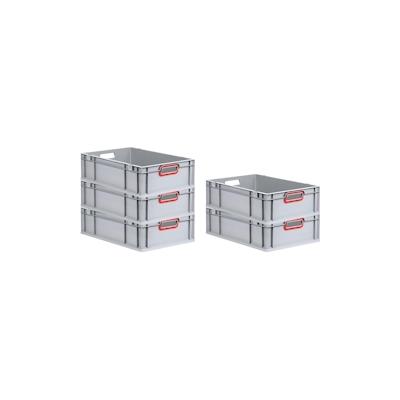 PROREGAL SuperSparSet 5x Eurobox NextGen Color, HxBxT 17x40x60cm, 34 Liter, Griffe rot offen, Grau, Eurobehälter, Box, Transportbehälter Image