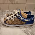 Coach Shoes | *Rare* Like New Lowline Low Top Sneaker In Signature Canvas - Blue & White Trim | Color: Blue/Tan | Size: 7.5