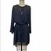 Zara Dresses | 0392 Zara Navy Blue Sheer Dress With Tie Sz L | Color: Blue | Size: L