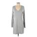 Tart Casual Dress - Mini V Neck Long sleeves: Gray Print Dresses - Women's Size X-Small