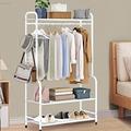 KZOBYD Coat Rack Stand with Shoe Rack White Clothes Rail Shoe Rack Free Standing Coat Stand with 2-Tier Shoe Storage Bench Metal Coat Stands for Hallway Bedroom Entryway, 75 * 40 * 168cm (White)