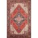 Geometric Red Vintage Heriz Persian Rug Handmade Wool Carpet - 6'5" x 9'3"