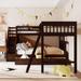 Espresso L-Shaped Twin over Full Wood Bunk Bed with 3 Drawers, Ladder and Staircase, 118.3''L*96.8''W*61.2''H, 303LBS