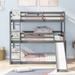 Twin over Twin over Twin Adjustable Triple Bunk Bed with Ladder and Slide, Gray