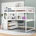 White Full Size Wood Loft Bed with 2 Built-in Drawers, Desk and Shelves, 79.5''L*57.1''W*65.7''H, 218LBS