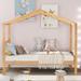 Twin Size Pine Wood House Bed Easy Assemble Daybed Frame with X-Shaped Headboard / Triangle Open Roof / Underbed Storage Space